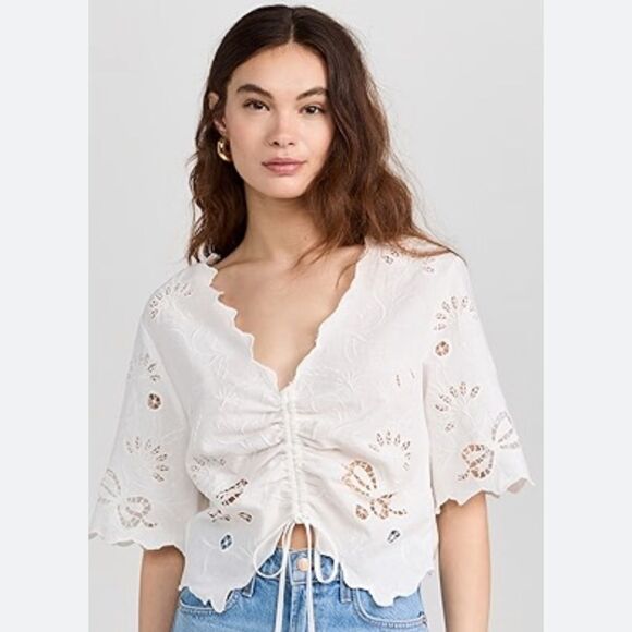 NWT Mother The Social Butterfly 100% Cotton Crop White Top Blouse Size M - Picture 3 of 12